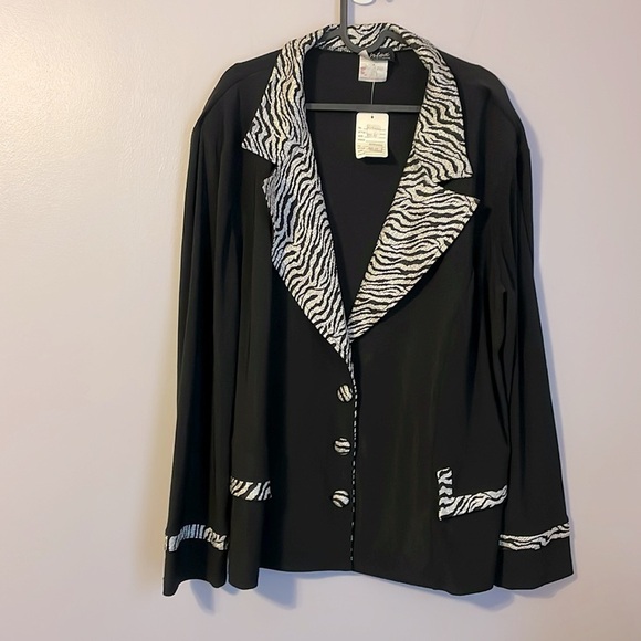 Artex Fashions Vintage Black Dilver Zebra Stripe Blazer Jacket size 2X - Picture 1 of 16